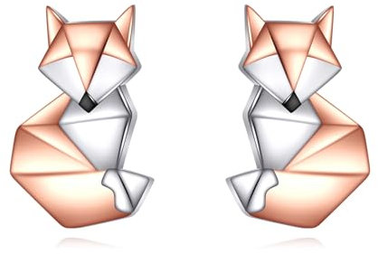 Fuchs Ohrringe für Damen Origami Fuchs Ohrstecker aus Sterlingsilber Tierschmuck für Frauen Mutter Ehefrau Tochter