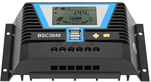 Régulateur Intelligent avec Contrôleur Solaire, 30A 12V / 24V / 36V / 48V Contrôle de pour les Batteries de Variétés Compatibles avec scellé, Gel, Liquide, Lithium et Lithium Ternaire