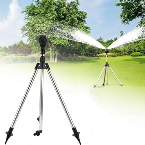 Aodejoy Dreibein Regner,Rotary Bewässerung Stativ Teleskop Unterstützung Sprinkler,Stehend Sprühnebel Bewässerungssystem,Garten Sprühsystem,Einstellbare Höhe,Nebel system für Garten,Freien,Rasen,Hof