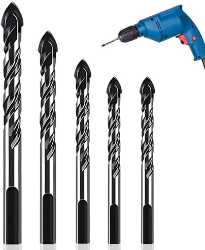 Arvoni 5 PCS Tile Drill Bits Set, 6mm,6mm,8mm,10mm,12mm Masonry Drill Bit, Porcelain Tile Drill Bit for Ceramic, Brick, Granite Marble, Glass, Cement