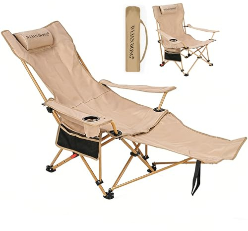 Chaise de camping allongée avec repose-pieds, dossier réglable en hauteur sur 4 positions, chaise longue, chaise de plage d'extérieur avec appui-tête rembourré, porte-gobelet, sac de transport