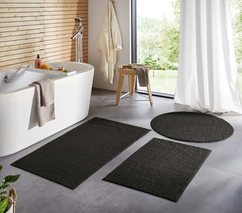 Taracarpet Badematte Badvorleger Homestyle rutschfest waschbar Badezimmerteppich Badewannenmatte, Badteppich, Duschmatte Badezimmer saugfähig Weich auch als Set Anthrazit Vintage 080x150 cm