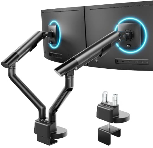 monTEK Monitor Halterung 2 Monitore für 17-40 Zoll Bildschirm, Schwarz | Tragfähigkeit 11KG, Stabil, Höhenverstellbare Gasdruckfeder Monitor Arm mit Klemmschelle/ Tischdurchführung, VESA 75/100mm