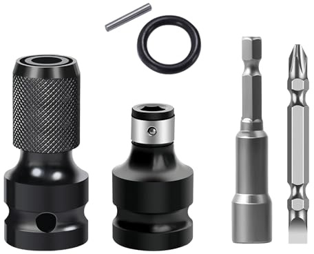 4 Piece Impact Wrench Adapter Set, Bit Holder Socket Adapter, 1/2 to 1/4 Inch, High Hardness Carbon Steel, Multifunctional Adapter, Safety Clamp for Impact Wrench, Screwdriver Bit Holder