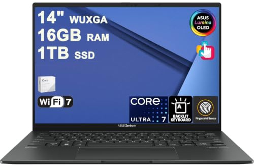 ASUS Zenbook 14 Laptop 14 WUXGA OLED Touch (500nits HDR, 100% DCI-P3) Intel 16-core Ultra 7 255H (>Ultra 9 185H) 16GB RAM 1TB SSD Fingerprint Creator Business Professional Win11 ICP Hub Copilot AI