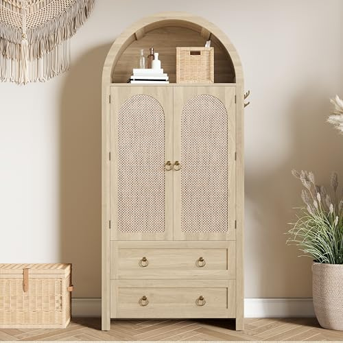 Terahanda Sideboard im Korbgeflecht-Bogenstil, Doppelschubladen, Vintage-Sideboard für Wohn- und Schlafzimmer, Aufbewahrungsschrank