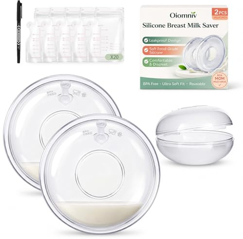 Oiomniv Colector de Leche Materna, Recolector Leche Materna 20 Bolsas | Silicona Sin BPA, Reutilizable y Fácil de Limpiar, Diseño Antiderrames Que Protege Pezones Sensibles, Pack de 2 UDS