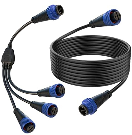 IP67 wasserdichtes Y-Splitterkabel mit Verlängerungskabel-Set, Niederspannungs-Beleuchtungskabel, kompatibel mit Philips Hue Außenleuchten, für Garten, Landschaft, Terrasse, intelligente Beleuchtung