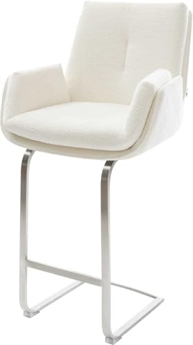 DELIFE Barstuhl Clea-Flex Freischwinger Flach Edelstahl Silberfarben Bouclé Soft Beige