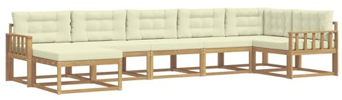 vidaXL Outdoor-Sofagarnitur mit Kissen 7 pcs Weiß und Creme, Moderner Garten-Sofa, Flexible Sitzgelegenheit, wetterfestes Set für Entspannung im Hinterhof