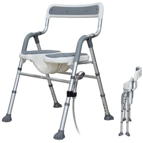 BESTZINGS Sedia Doccia Anziani e Disabili, Sedia per Doccia e Sedia da Doccia Pieghevole, Seggiolino Doccia, Sedile per Doccia, Sgabello Doccia Regolabile con Schienale, 100 kg