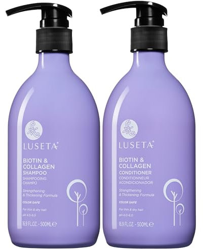 Luseta Biotin Shampoo and Conditioner Set for Hair Growth, Anti-Hair Loss shampoo volume Thickening with Collagen, Sulfate and Paraben free, Argan Oil to Repair Split Dry Hair Salon Quality- 2x500ml
