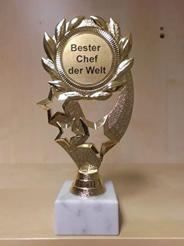 Fanshop Lünen Pokal Geschenk Bester Chef der Welt Geburtstag - Sportpokal - Gr. 19,5 cm - Trophäe - Pokale - mit Gravur - (A1)