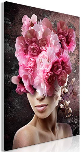 decomonkey Bilder Blumen 60x90 cm 1 Teilig Leinwandbilder Bild auf Leinwand Vlies Wandbild Kunstdruck Wanddeko Wand Wohnzimmer Wanddekoration Deko Pfingstrosen Frau