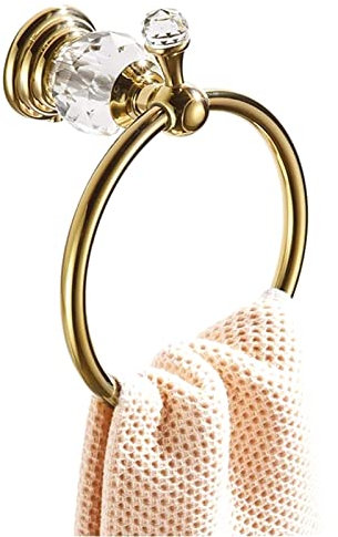 WOLIBEER Goldener Handtuchring, Kristall-Handtuchhalter, poliertes Messing, glitzernd, Badzubehör, Wandmontage