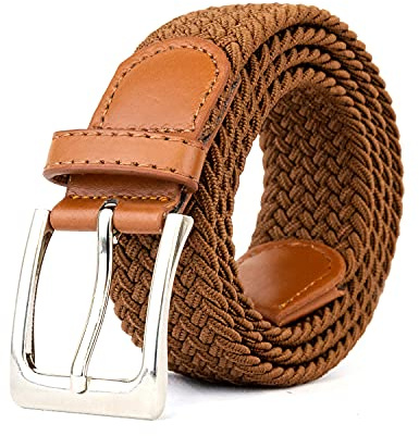 Woodland Leather Elastic Braided Belt, Unisex Men Women Casual Stretch Woven Belt