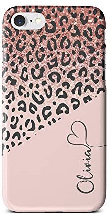 iCaseDesigner Personalised Animal Print Custom Name Phone Case Compatible with iPhone SE 2020. 5. Leopard Print Pink Sparkle Fade