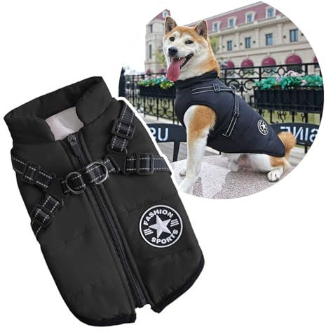 2-in-1-Hunde-Wintermantel mit Geschirr für große Hunde, Outdoor, warme Hundejacke, kaltes Wetter, gepolsterte Hundeweste, Kleidung für Katzen, Welpen, große Hunde