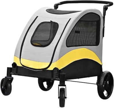 BingoPaw Schwerlast Hundewagen große Hunde: klappbar Hundebuggy bis 42kg, Hundekinderwagen mit 4 Rädern, 3 Netzfenstern, Verstellbarer Griff