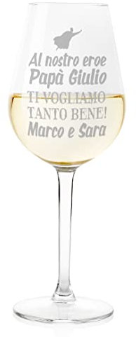 bubbleshirt Calice Vino Personalizzabile papà Festa del papà al Nostro Eroe Ti Vogliamo Tanto Bene ca 500 ml