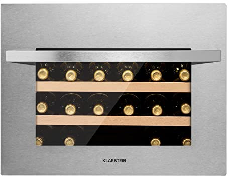 Klarstein Einbau-Weinkühlschrank, 1 Zonen Getränkekühlschrank Klein, Kleiner Weinschrank, 51L Wein-Kühlschrank Klein mit Glastür & Top-Down Tür, Flaschenkühlschrank Wine Fridge für 24 Flaschen