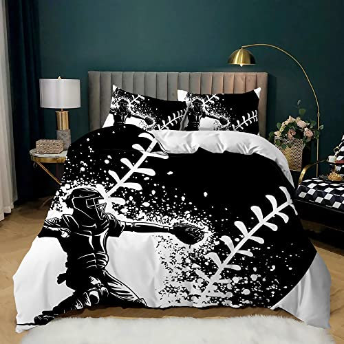ZZXHG Bettwäsche 135x200 Mikrofaser 2teilig Schwarzer Baseball-Erwachsener, Wendemotiv Bettbezug 135 x 200 2er Set mit 80x80 cm Kissenbezug, Weiche Kinderbettwäsche Für Einzelbett mit Reißverschluss