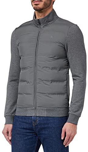 Hackett London Men's Hybrid Quilt Fz Sweatshirt, Charcoal, XXL