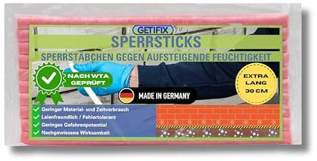 GETIFIX Horizontalsperre Sticks/Stäbchen 10x30 cm - extra lang gegen aufsteigende Feuchtigkeit, einfach und schnell verarbeitet! | Wirksamkeit: WTA-geprüft
