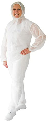 ARNOMED Mono de trabajo hombre, mono trabajo mujer desechable blanco de PP, 1x mono trabajo hombre de cuerpo entero talla XXXL (160x188cm), mono pintor desechable con capucha, mono mecanico sin látex