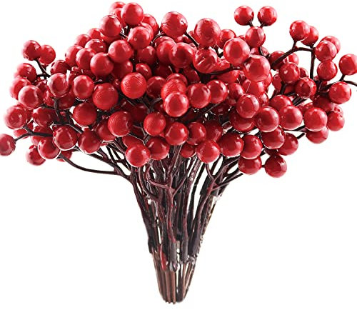 Rote Beeren Deko Weihnachtsbaum Beerenzweig Künstlich 20 Stück Beerenzweige Weihnachten Künstliche Rote Beeren Zweige Deko für Weihnachtsbaumschmuck Handwerk Winter Dekoration (240 Beeren)