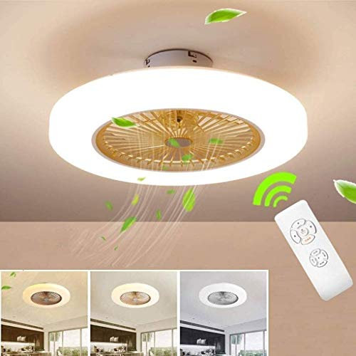 Ventilador de Techo LED con Lámpara, Ventilador Invisible Ventilador de Techo Luz LED, Velocidad de Viento Ajustable, Control Remoto Regulable, Sala de Estar Restaurante Dormitorio Oficina 36W