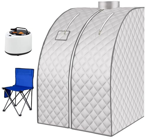 Rest-Eazzzy Lightweight Portable Personal Steam Sauna Spa, Indoor Personal Sauna Tent, Full Body Sauna Box for Relaxation with 2L 1000W Steam Generator, Remote Control, Foldable Chair, Sliver