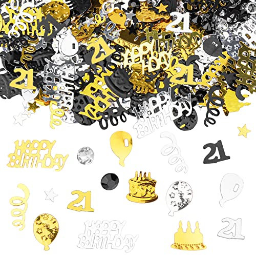 GoldRock Konfetti 21 Geburtstag Deko,21. Geburtstag Deko Konfetti Frau Mann,Tischdeko Geburtstag 21,Konfetti Streudeko Geburtstag Gold Schwarz,Glitzer Konfetti 21 Jahre für Jubiläum Partydekorationen