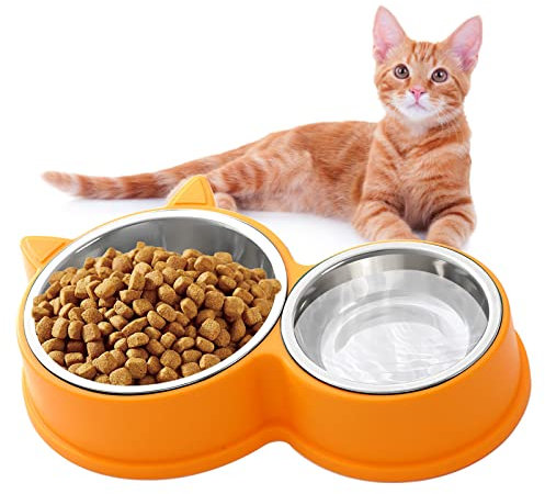 HUTVD Gamelle Double pour Chat en Acier Inoxydable - Mangeoire et Abreuvoir pour Chiot (Jaune)