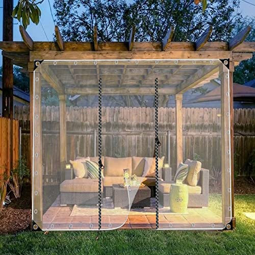 JIwqDY Outdoor Vorhänge Wetterfest Transparente Plane mit Reißverschluss 0,3mm Terrassenüberdachung für Veranda, Pergola, Cabana, Aussenvorhang (Color : Transparent, Size : 8x3m)