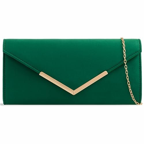 UShopUK Pochette in pelle scamosciata, tinta unita, da sposa, ballo di fine anno, matrimonio, serata,, Verde, medium