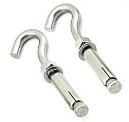 M12 Gancho de pared de hormigón, anclaje de metal, 12x45mm tornillo de gancho con pasador de hormigón expandible de 16mm y tuerca hexagonal, fijación de gancho abierto para materiales sólidos (2 pcs)