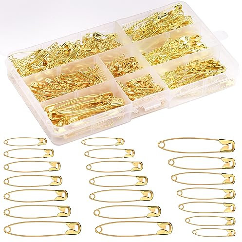 Épingles de sûreté, épingles de sûreté Assorties, Lot de 7 Tailles de 420, 18 mm à 55 mm, Couleur Or en Acier nickelé résistant à la Rouille, épingles de qualité Robuste pour vêtements et Couture
