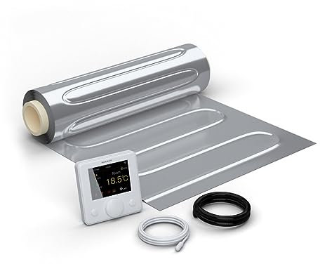 WARMON elektrische Fußbodenheizung für Laminat: Zweiader-Heizmatte mit Aluminiumfolie AluPro-150 (150 W/m²) mit Smart Thermostat R7C-716 WIFI Farb-LCD weiß - 1 m²
