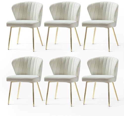 HULALA HOME Esszimmerstühle 6er Set Modern Küchenstühle aus Samt Stühle Esszimmer mit Metallbeine Esstisch Stühle Schminktisch Stuhl für Wohnzimmer, Weiß