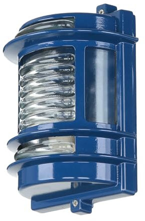 Licht-Erlebnisse Wandlampe Glas Messing in Blau IP64 Terrasse Balkon T:17 cm E27 bis 18 W Riffel Maritim nostalgische Außenwandleuchte Garten GRACIA
