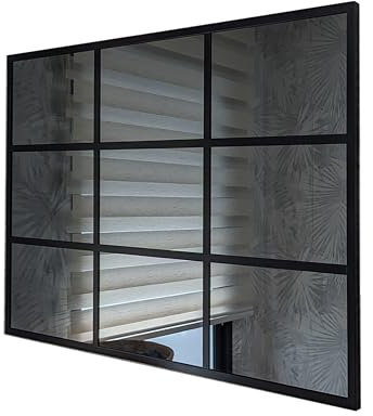 THEROSE Espejo Gris Ventana, Espejo Industrial, Aluminio Negro 120 x 80 cm