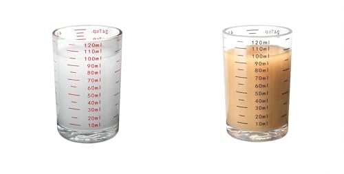 Glass Measuring Cups for Small Amounts of Liquids Such as Milk, Coffee, Cocktails, Whisky, Tequila, Spirits and Wine, 2 Pcs - One Red, One Black (120ML)
