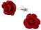Zenvie Deep Red Rose Sterling Silver Stud Earrings with Gift Box - Romantic Flower Blood