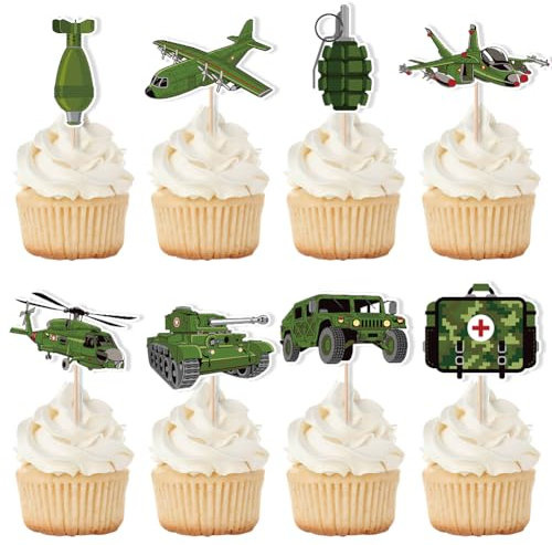 Cupcake-Topper mit Camouflage-Muster, 48 Stück, Camouflage-Kuchenaufsätze, Militär-Kuchendekoration, Camouflage-Thema, Geburtstagskuchenzubehör