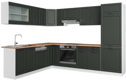 Vicco Eckküche R-Line, Küchenzeile in L-Form, Anthrazit Landhaus/Weiß, 227 x 287 cm, AP Eiche
