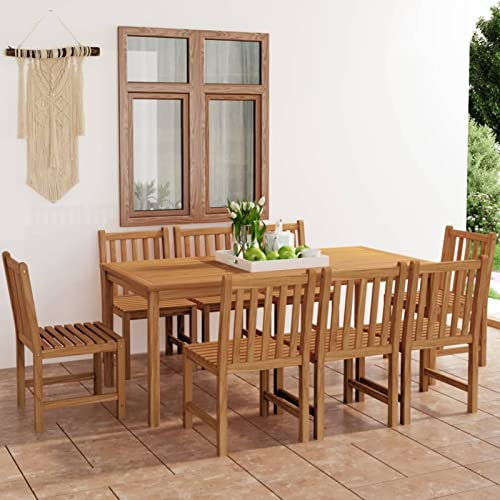 ZEYUAN Ensemble de Salle à Manger de Jardin 9 pcs Bois de Teck Solide,Ensemble De Salle À Manger,Salle À Manger Extérieur,Salons De Jardin