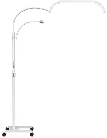 Andoer lámpara de pie LED 3200 K-5600 K regulable, 20 pulgadas media luna, pestañas, cable 1,8 m, soporte de luz y teléfono, mando a distancia