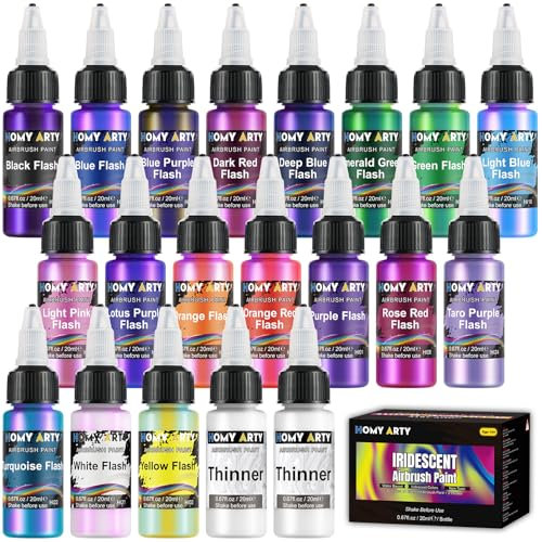 HOMY ARTY Schillernde Airbrush Farbe, 20 Flasche Wasserbasierte Luftbürste Farben, bereit zum Sprühen -18 Chamäleon Farben mit 2 Verdünner