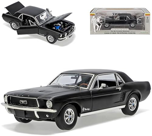 alles-meine.de GmbH Ford Mustang I 2. Generation Coupe Schwarz 1968 1/18 Greenlight Modell Auto mit individiuellem Wunschkennzeichen